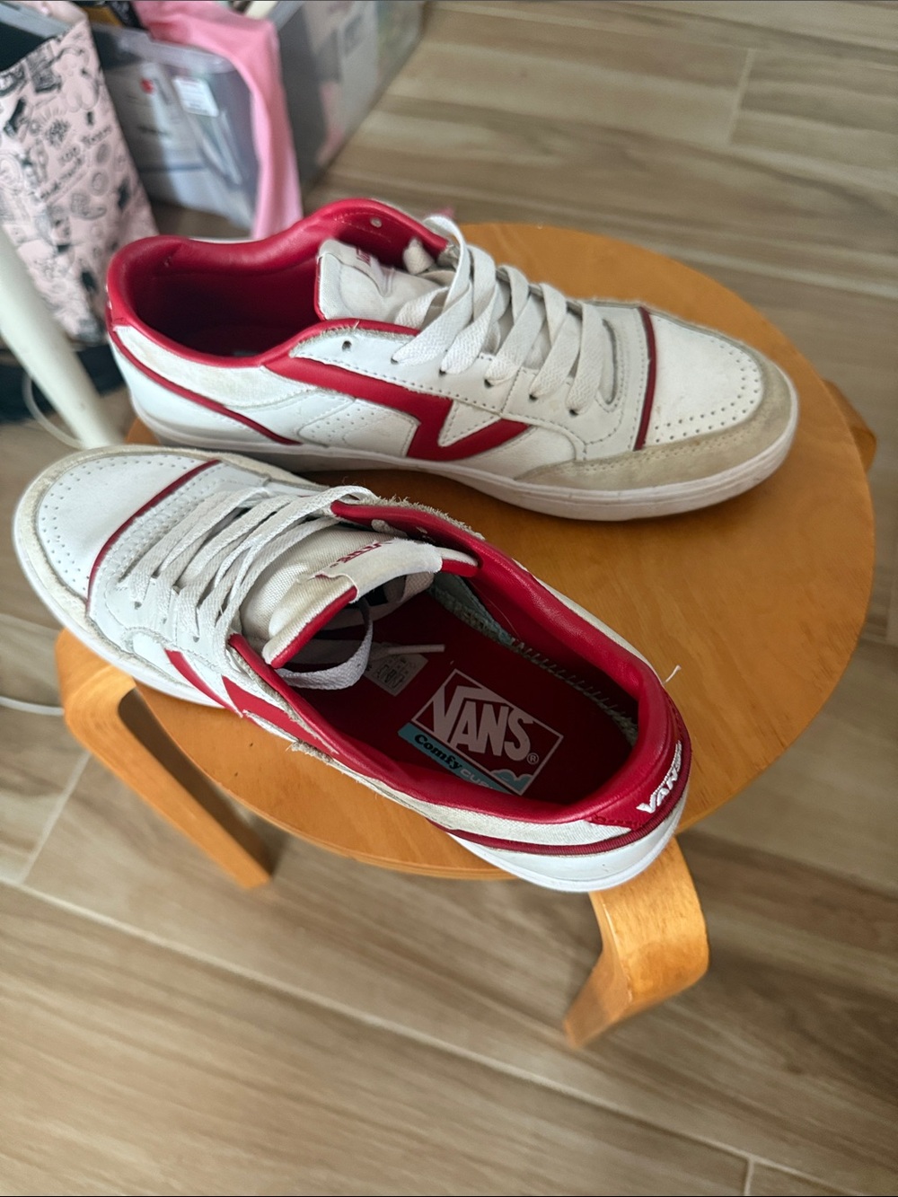 Vans White and Red Low-Top Sneakers